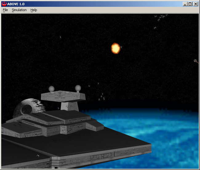 Screenshot of an exploding starfighter in ABOVE