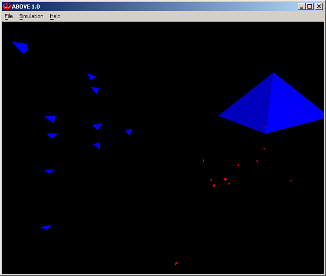 Screenshot of ABOVE with simplified starfighters for slower systems